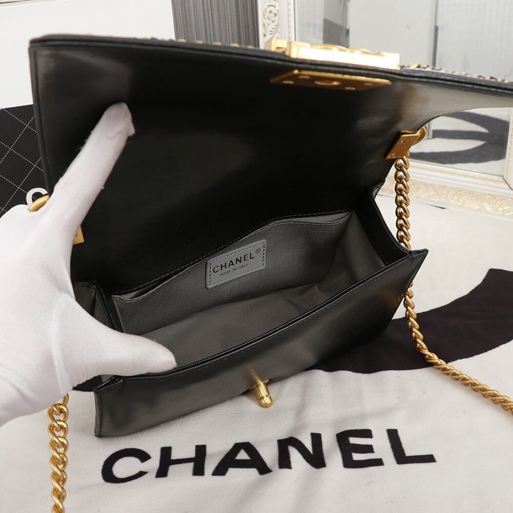 Ch*el top handle chevron boy handbag